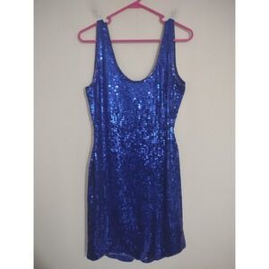 VTG Expressions Blue Sequin Bodycon Dress 14 100 Percent Silk‎ Party Cocktail